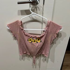 Pink front tie off the shoulder top